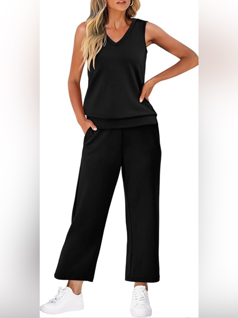Women’s Black Wide-Leg Pantset Set